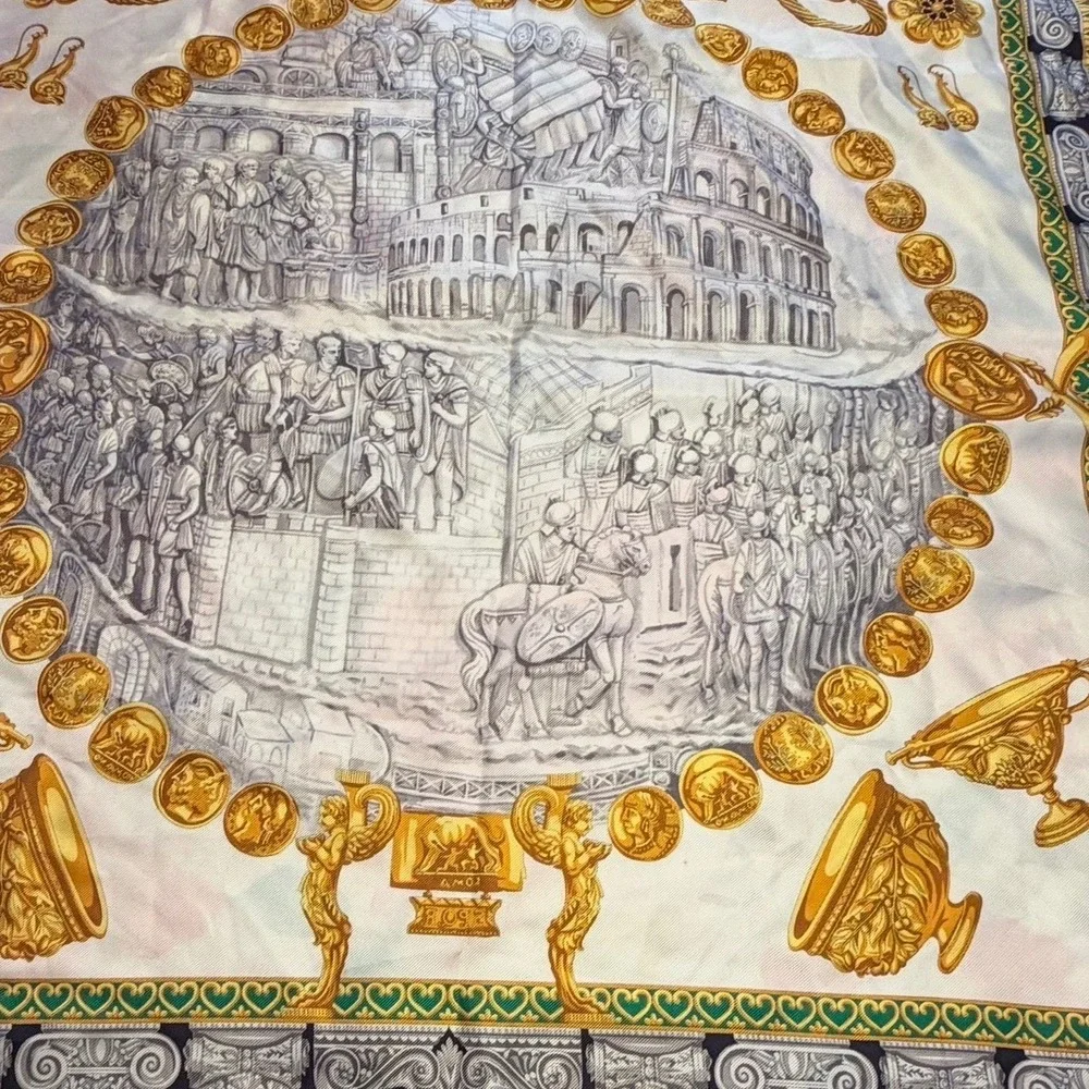 Vintage Neiman Marcus Silk Scarf Made in Italy SPQR Roman‎ Colosseum Coin 35